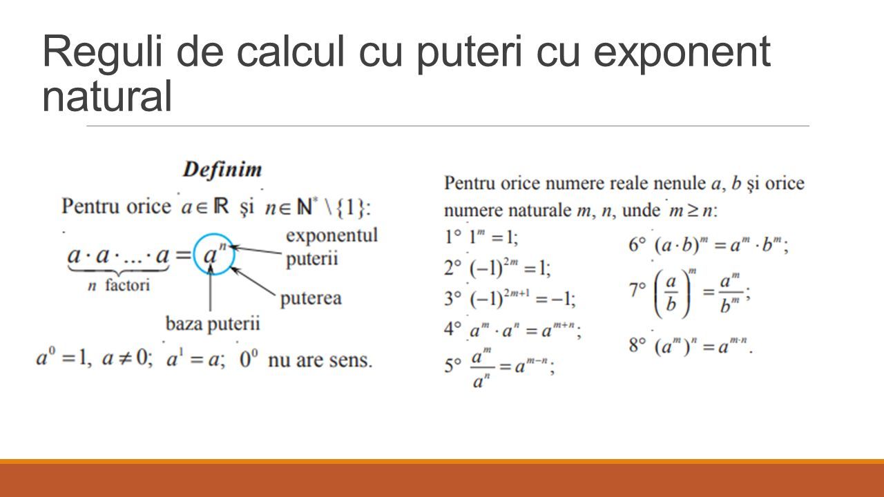 Reguli de calcul cu puteri cu exponent natural